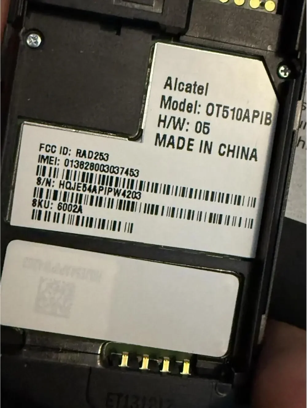 AT&T Alcatel OT510A CELL W/power Cord , Battery, ( Not Working )